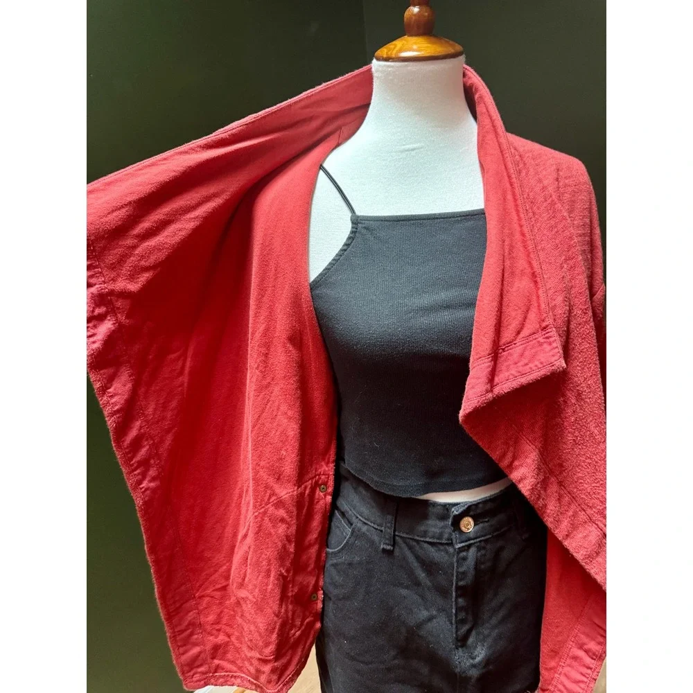 Eddie Bauer Red Drape Front Terry‎ Knit Sweater Women's Size M - Picture 6 of 8